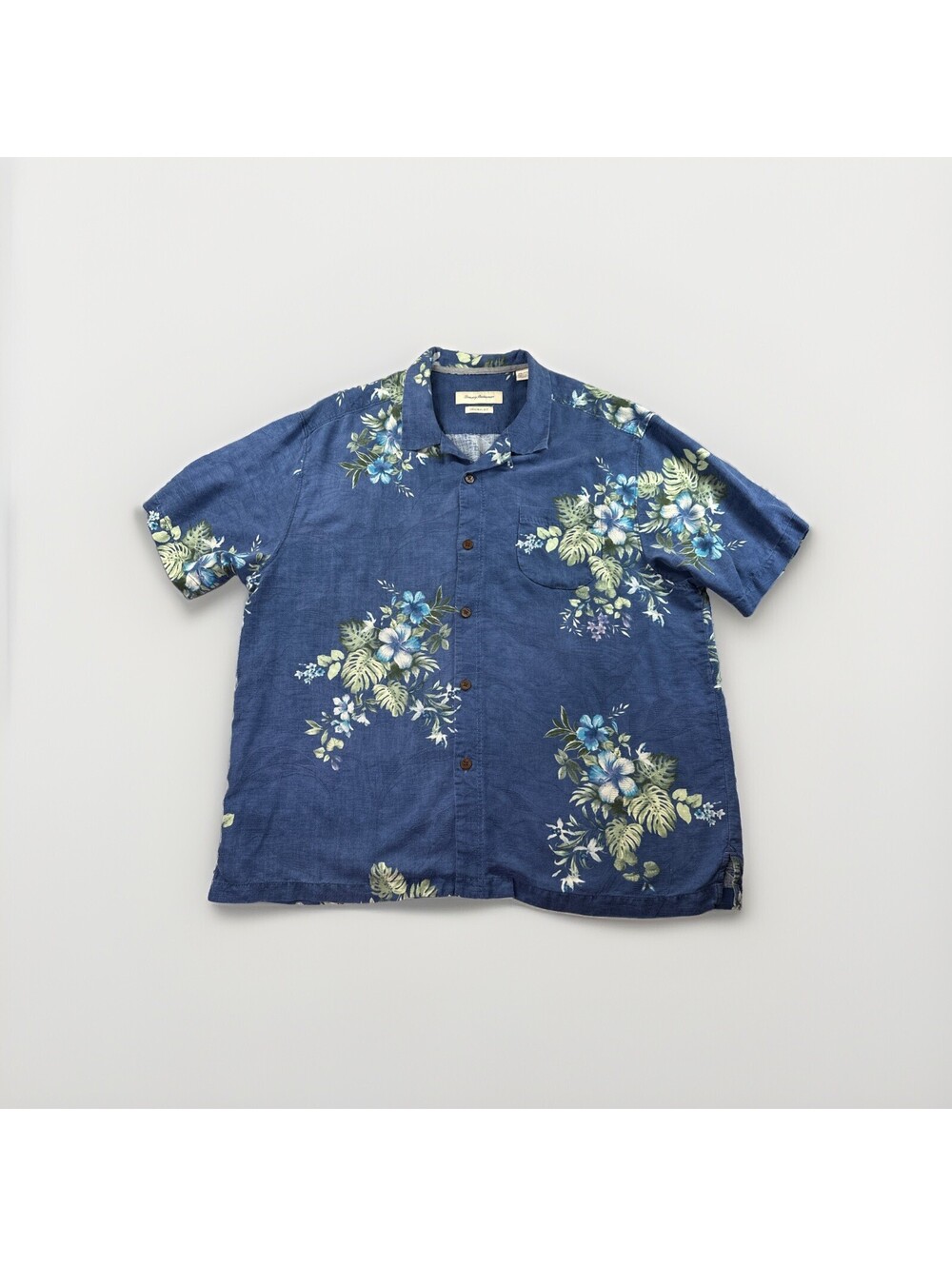 Tommy Bahama Short Sleeve 100% Silk Button Up Collar Shirt Blue Floral XXL